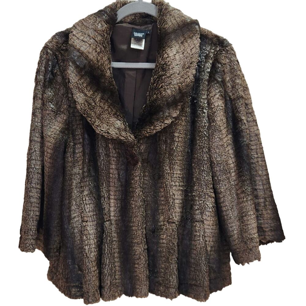 SHARON YOUNG  cropped shiny faux fur SWING JACKET size large